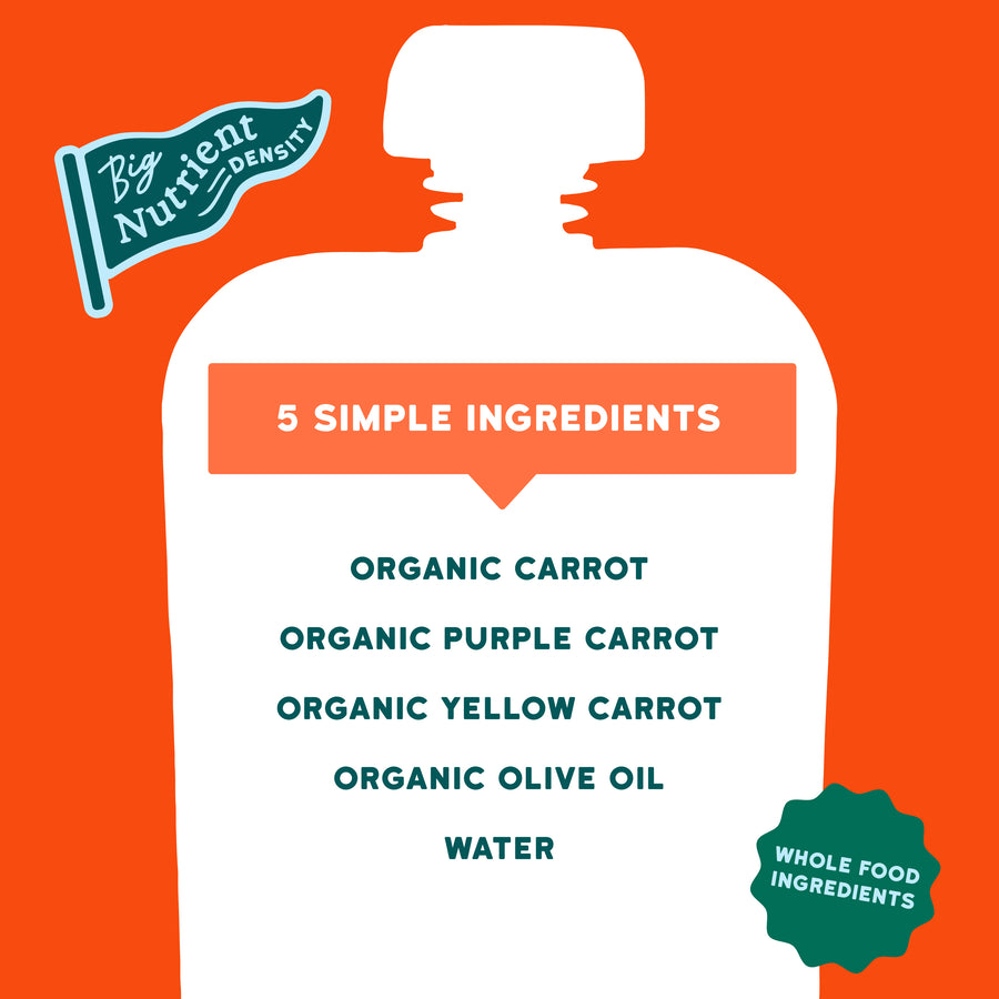 Carrot Product label with ingredients on an orange background