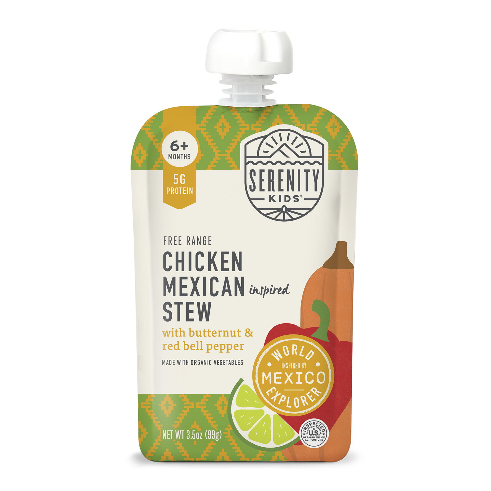 Serenity Kids chicken Mexican stew pouch on a white background