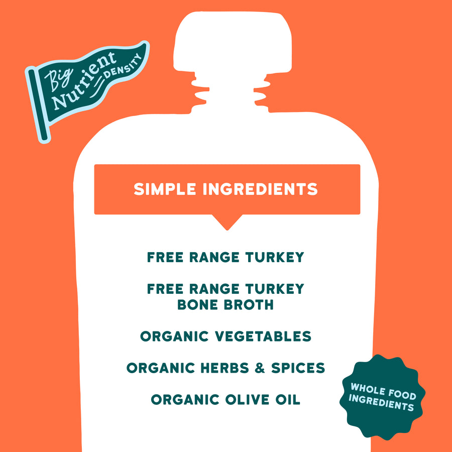 Turkey Bolognese Product label with ingredients on an orange background