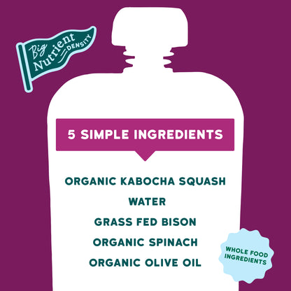 Bison product packaging with ingredients listed on a purple background