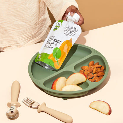 Butternut Squash baby food pouch on a plate