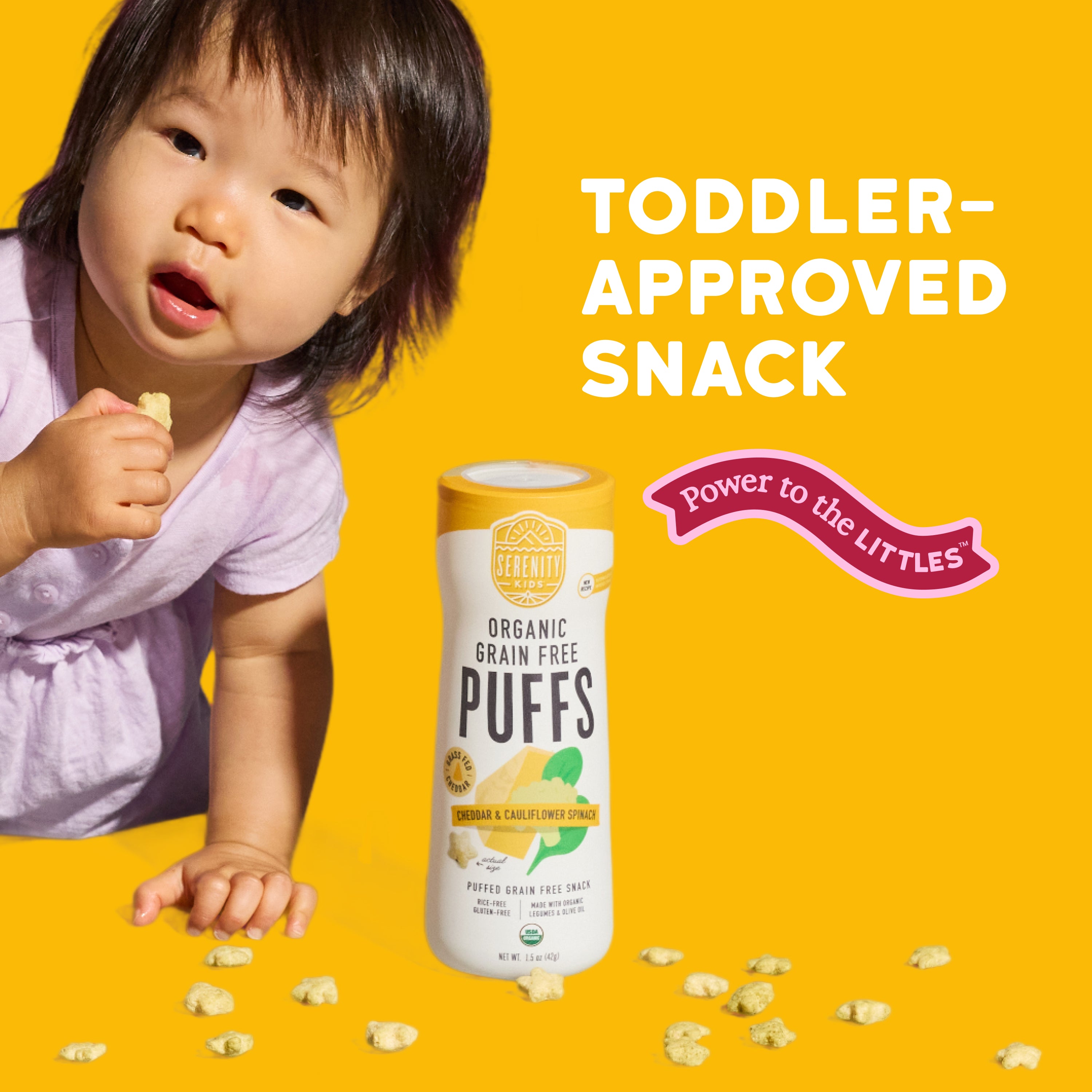 Organic Grain Free Baby Puffs // Cheddar Cauliflower Spinach Puffs
