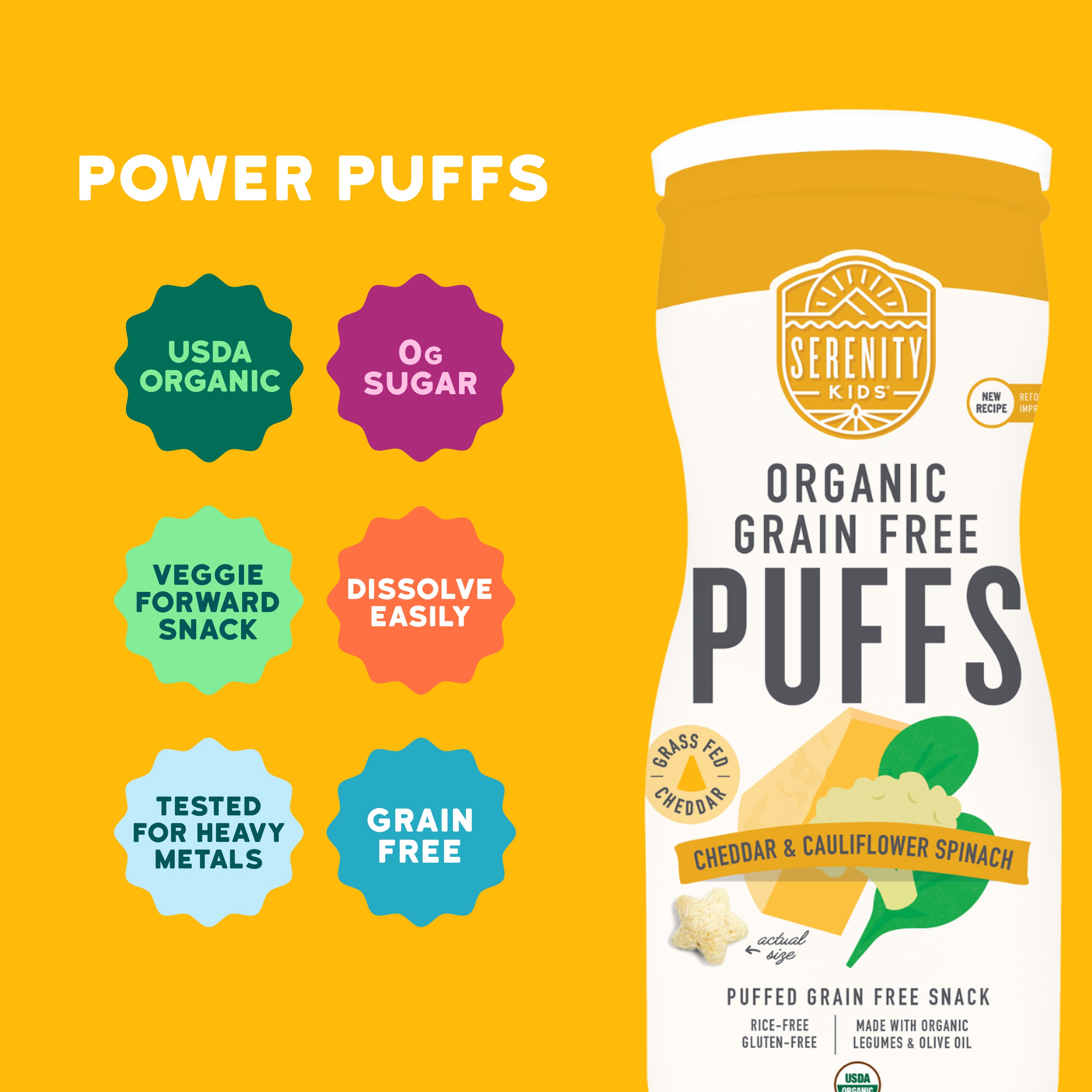 Organic Grain Free Baby Puffs // Cheddar Cauliflower Spinach Puffs