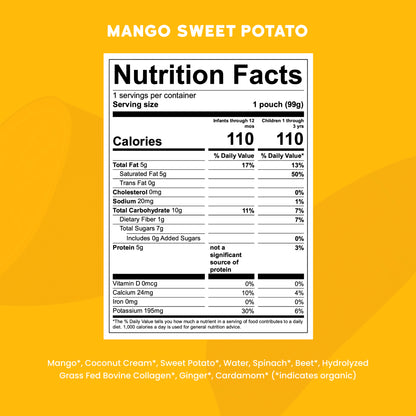 Organic Mango Sweet Potato Dairy Free Smoothie with Grass Fed Collagen