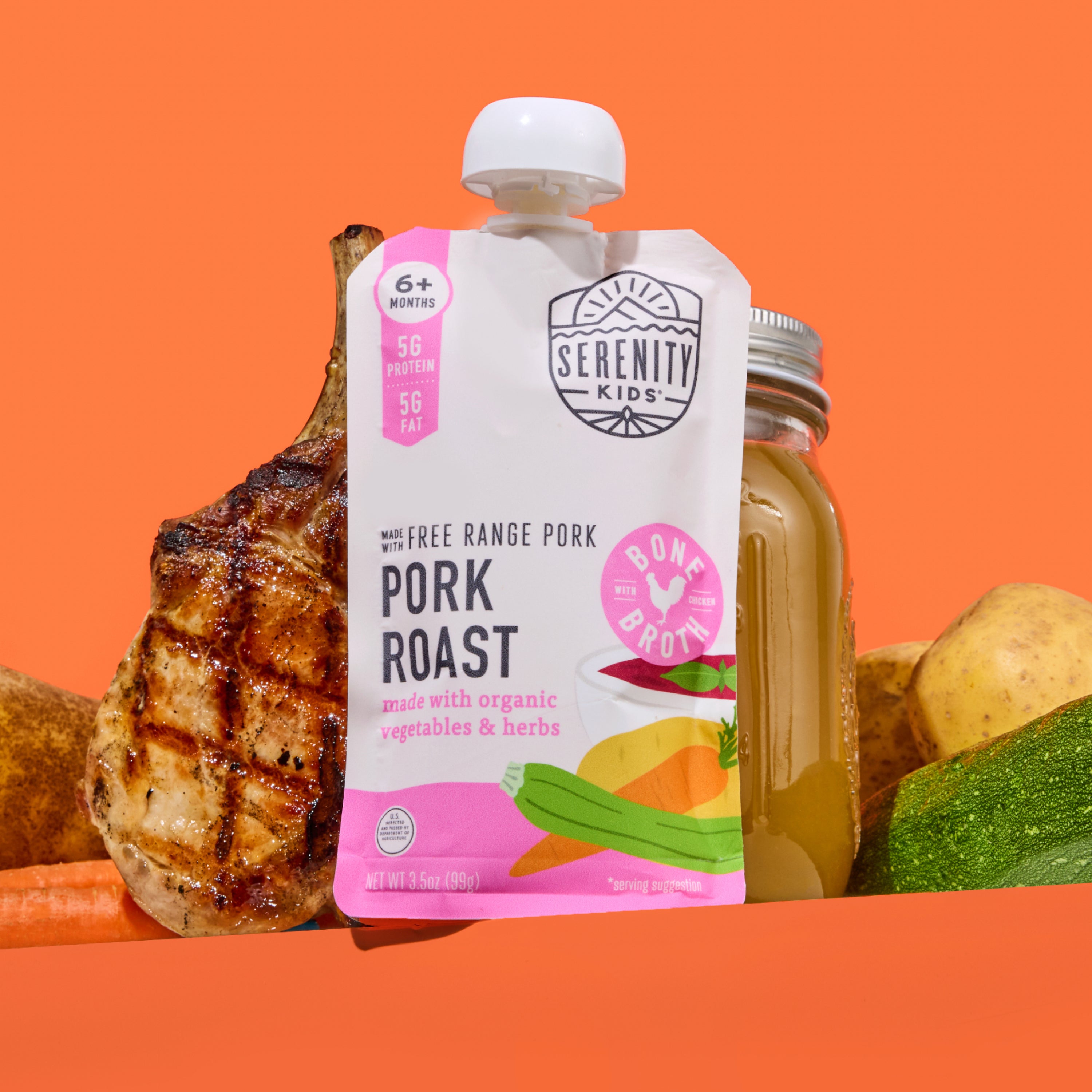 JUICY PORK & VEGGIES 4箱➕6パウチ Pork & Chicken Roast with Zucchini Baby Food | Serenity Kids
