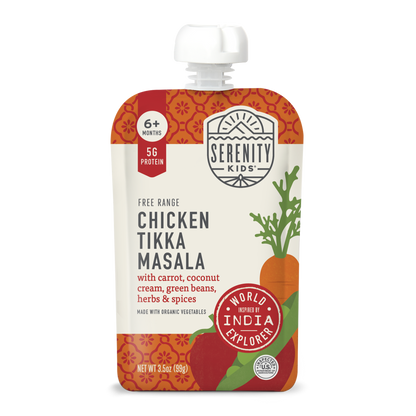 Serenity Kids Chicken Tikka Masala baby food pouch on a white background