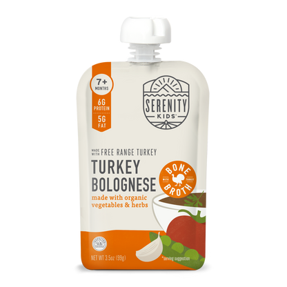 Serenity Kids Turkey Bolognese baby food pouch on a white background