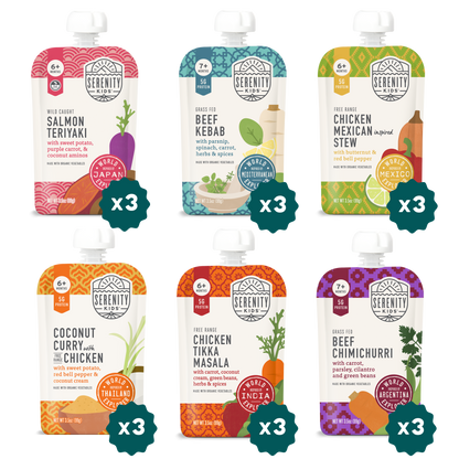 World Explorer Serenity baby food pouches on a white background 