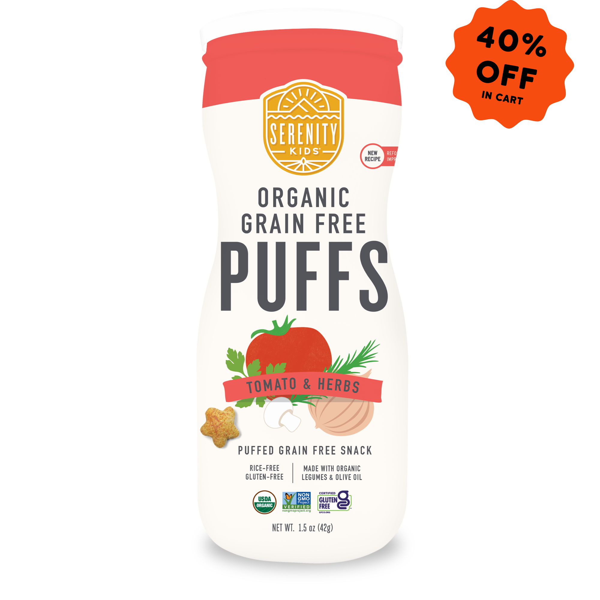 Tomato & Herbs Organic Grain Free Puffs, No Sugar