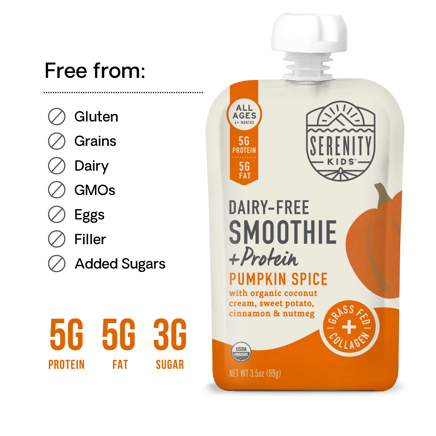 Pumpkin Spice Dairy-Free Smoothie + Protein - Serenity Kids - Free From Ingredients