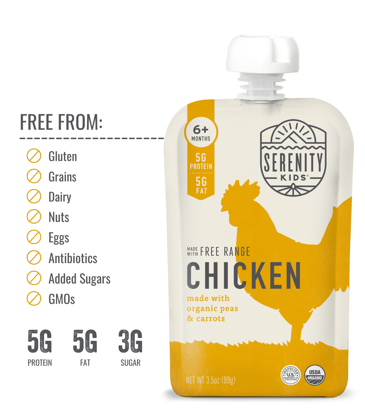 Free Range Chicken Baby Food Pouch with Organic Peas and Carrots