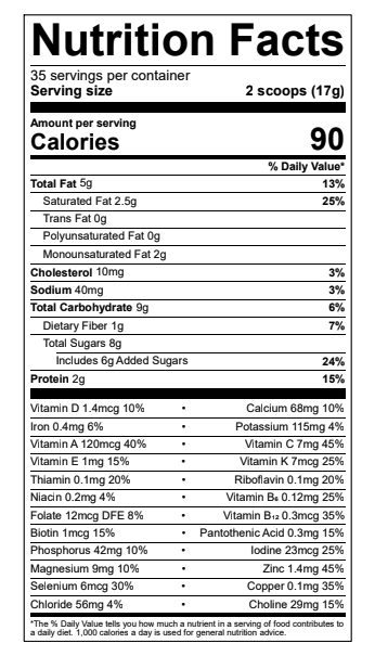 A2 Whole Milk Toddler Formula - Nutrition Facts