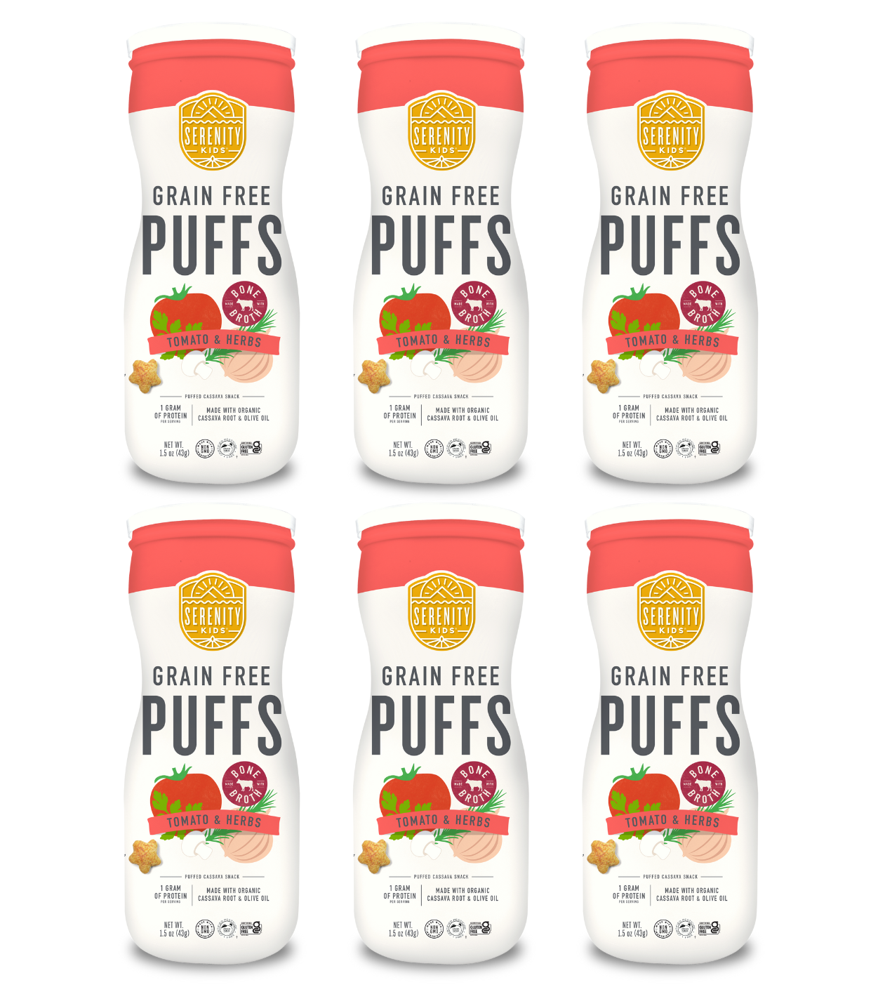 Tomato & Herbs Grain Free Baby Puffs with Bone Broth - 6 Pack